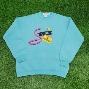 Vintage 80s Ski Sweatshirt Womens Large 20x25 Blue